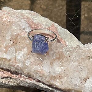Raw Rough Tanzanite 925 Sterling Silver Ring, Size 7.5